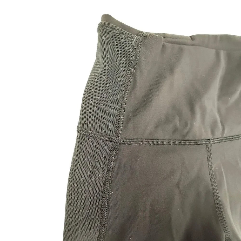 Lululemon Swiss Dot Cropped Leggings Women Size 6 Black Yoga Lace Mesh Sides